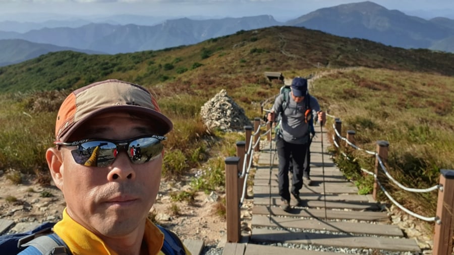 Travelers trekking at the Yeongnam Alps