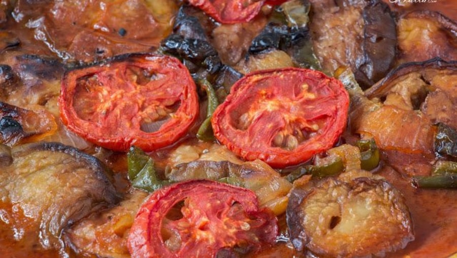 Potato, tomato, pepper and eggplant moussaka