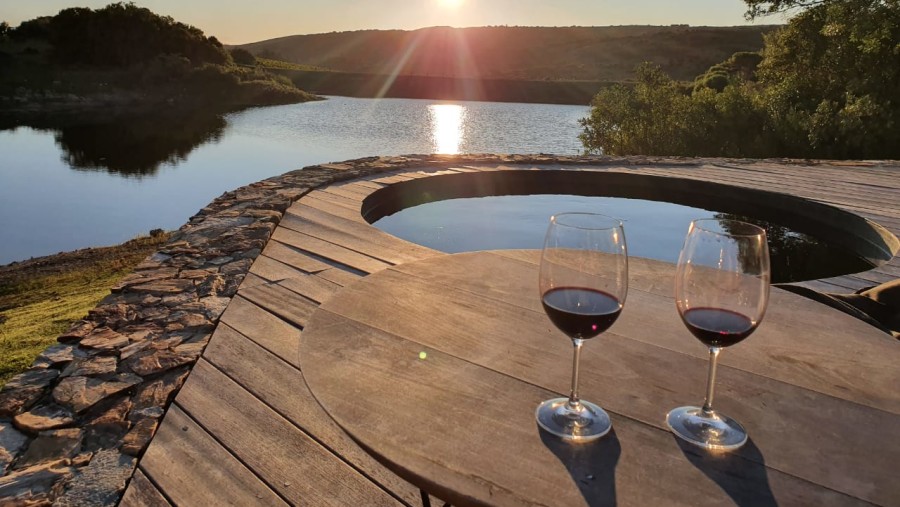 Sunset drinks in front of pool