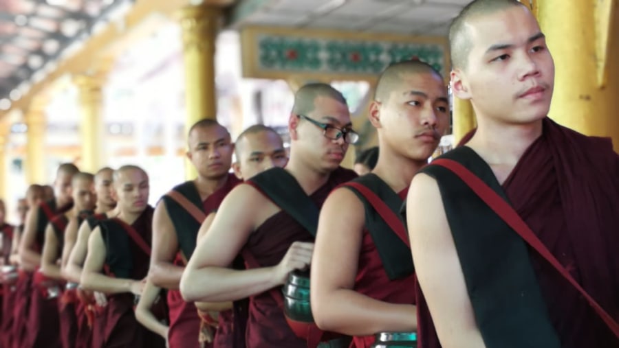 Watch the Buddhist Monks in Bago