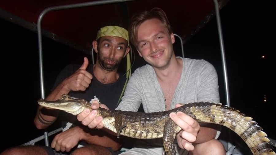Meet a baby crocodile in Manaus