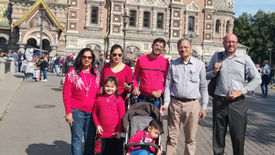 Standing Outside Church Of The Savior On Blood