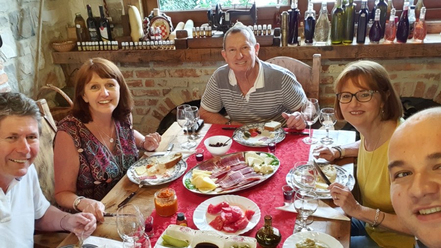 Enjoying the food at the dining table