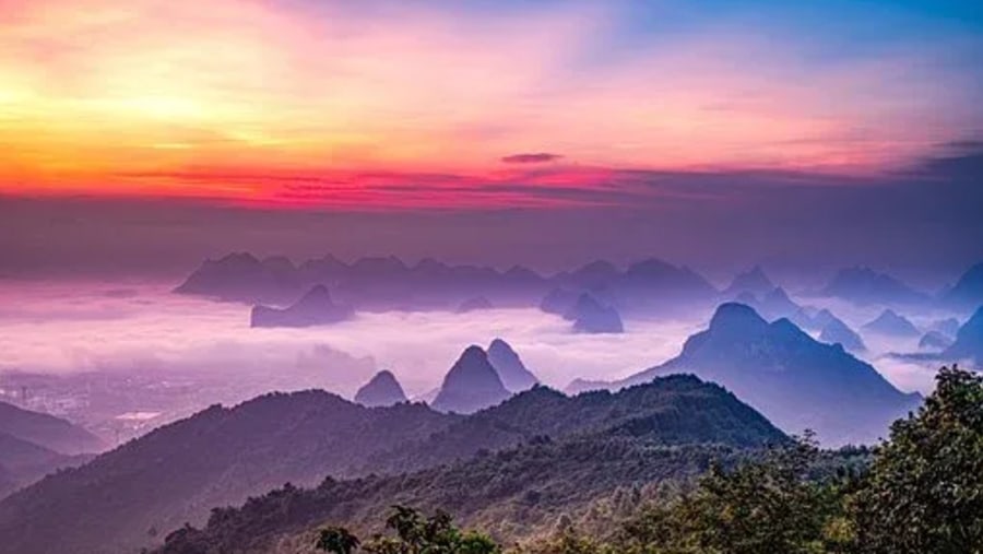 Sunset View of Karst Mountains