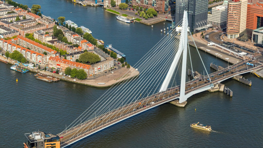 Rotterdam - Erasmus Bridge and river New Maze