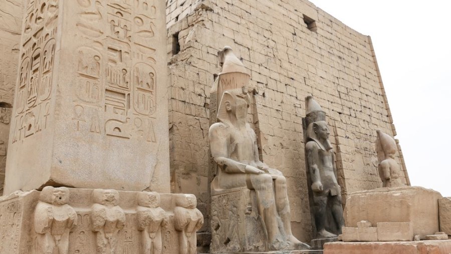 Hieroglyphs and statues
