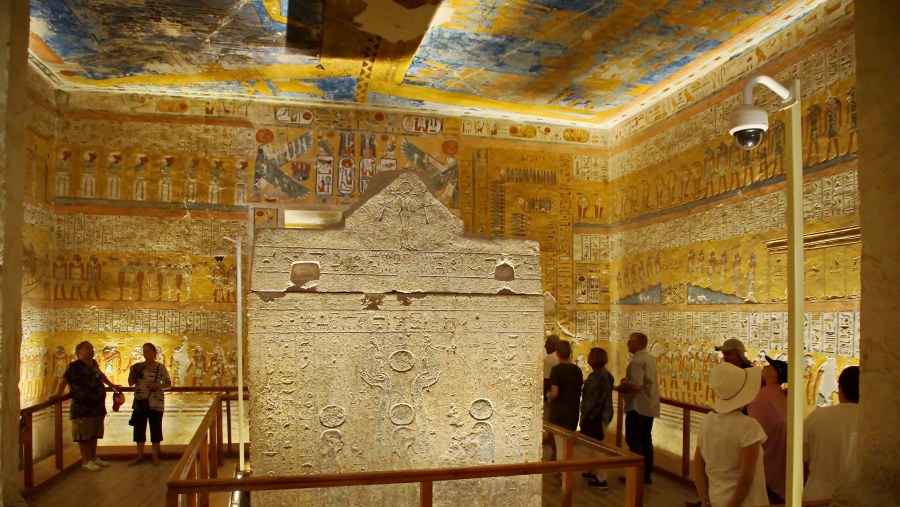 Admire the hieroglyphs and paintings