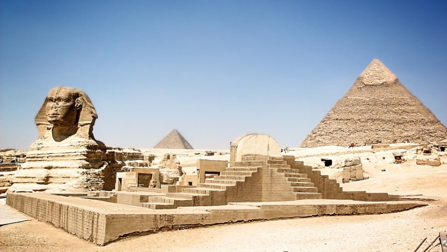 A view of the Sphinx and the Pyramids