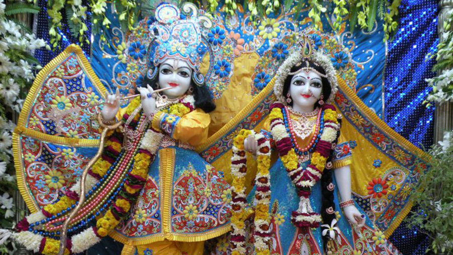 Idols of Lord Krishna and Radha inside temple