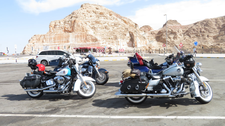 Harley Davidson bikes down the Jebel Hafeet