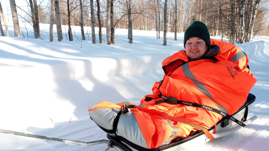 Disabled person can join the tour in a special sledge inside a heat bag to keep warm