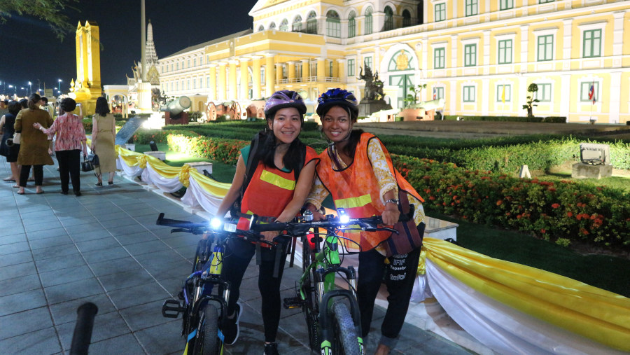 Bike ride at night in Bangkok, Thailand