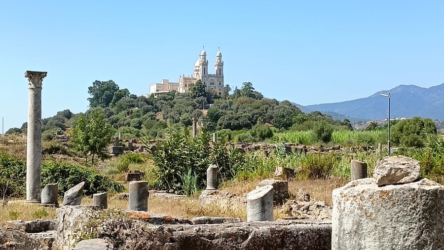 View of the Basilica of Saint Augustine from the Hippo Regius site in Annaba, Algeria. A majestic symbol of faith and history.