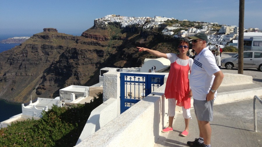 Travelers enjoying at Santorini