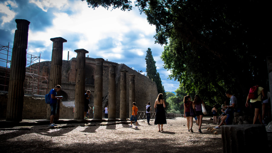 Architectural ruins in the city of Pompeii