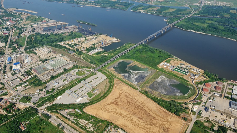 An ariel view of the Danube River in Romania