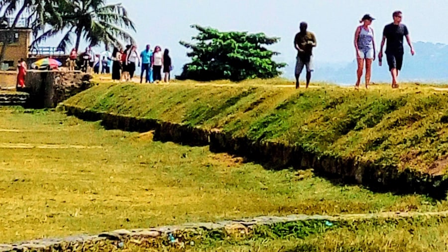 Admiring the fort on a walk