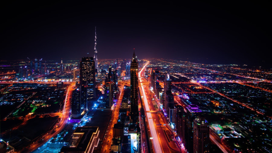 Admire the view of Dubai at night