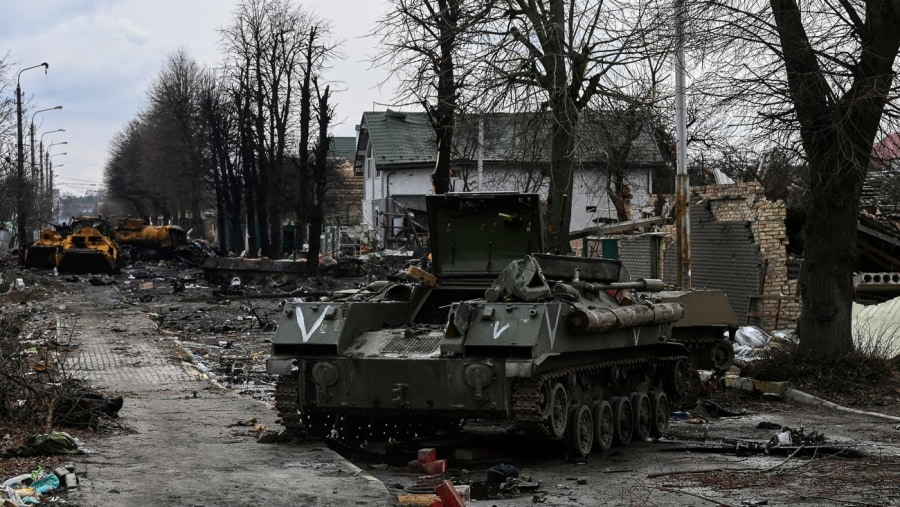 Damaged military vehicles