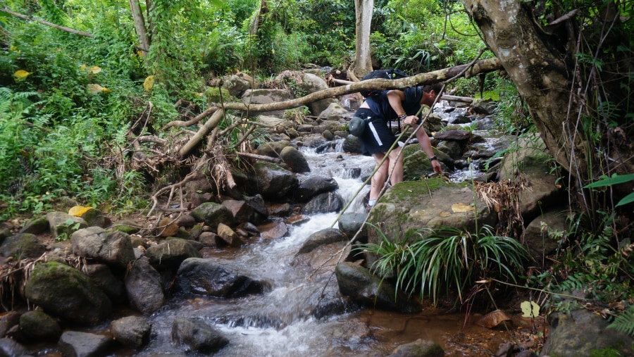 Trekking up the waterfall in Chiang Mai