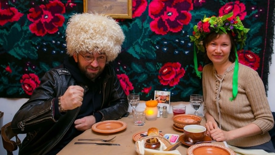 Tourists Tasting Ukrainian Cuisine at The Restaurant