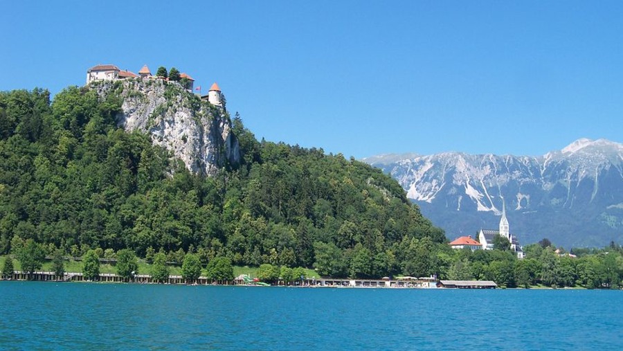 View of Bled Castle from Lake Bled