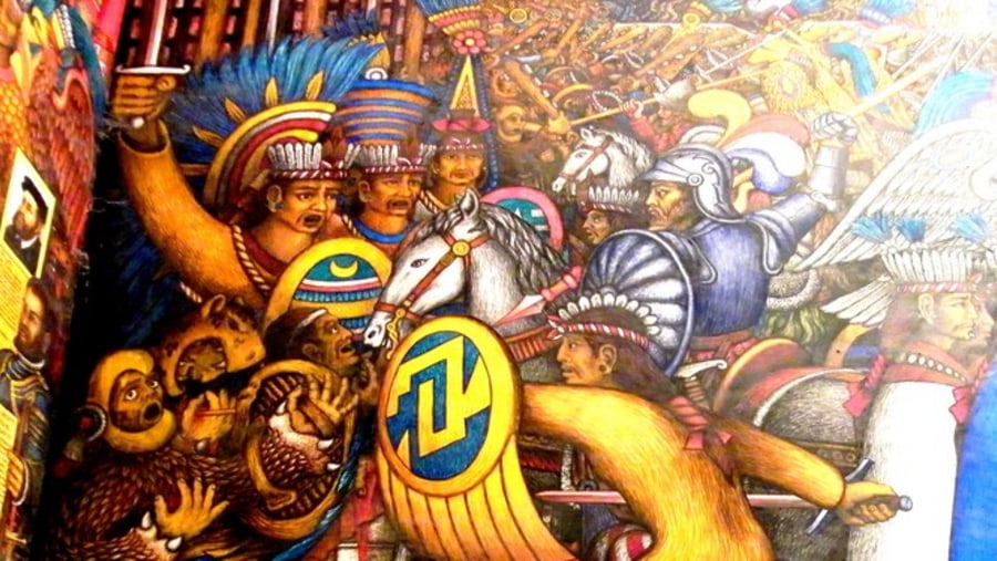 Tlaxcalans & Spaiards attacking Tenochitlan (Now Mexico City)