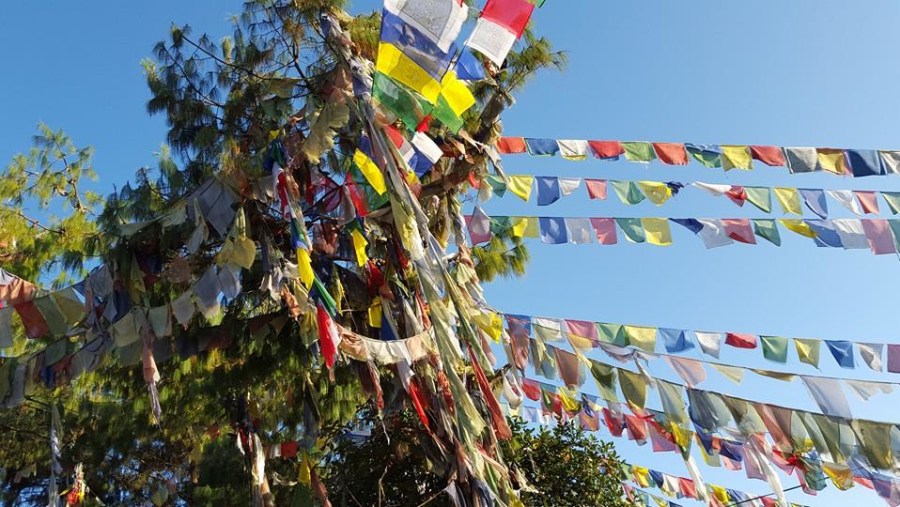 buddhist prayer flags around the stupas in kathmandu