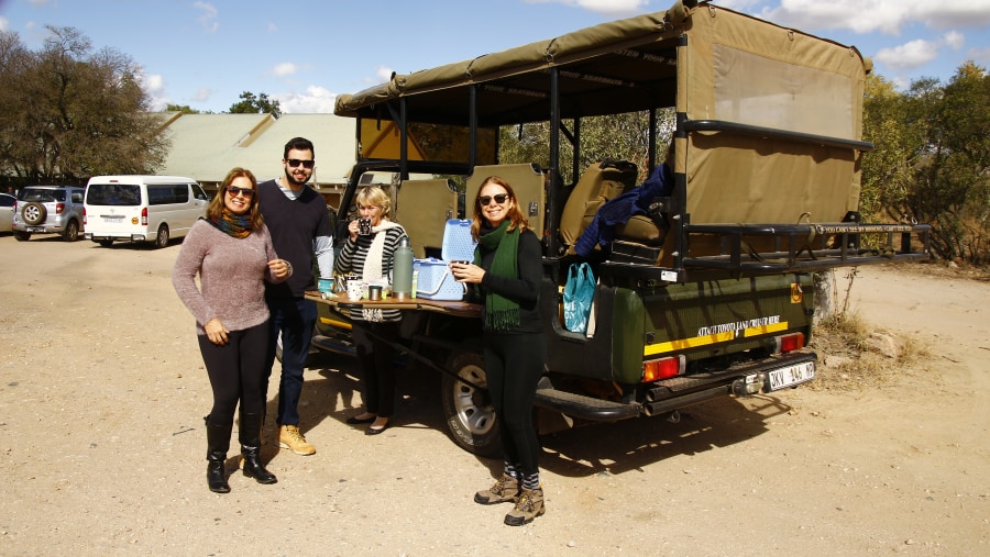 Guests enjoy a cup of coffee at Afsaal. Winter, very cold.