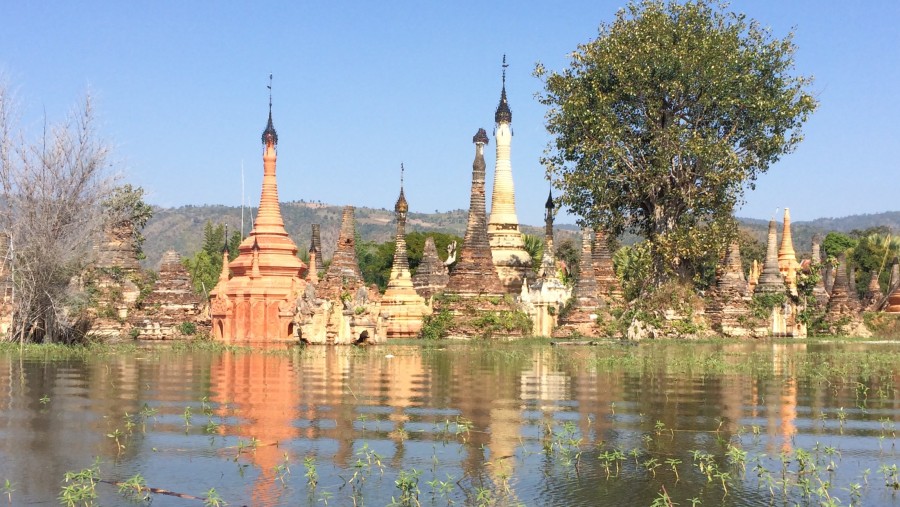Stupas in the water in Sankar