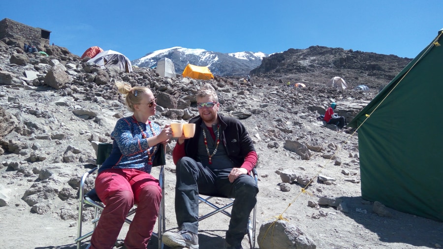 Glass of juice after summit climb