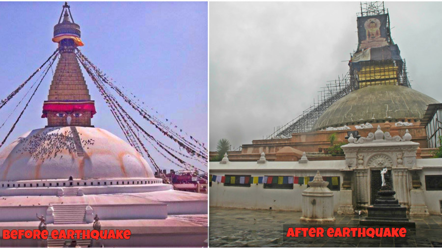 Boudhanath stupa afterearthquake