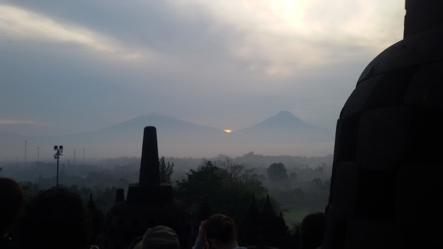 The great Borobudur sunrise 39 june.2016 appear from merapi mont so amazing.