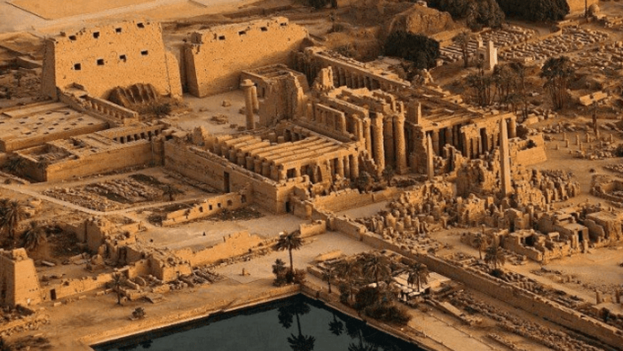 An aerial view for The Karnak temple complex