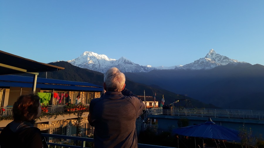 enjoying the Annapurna HImalayas view 