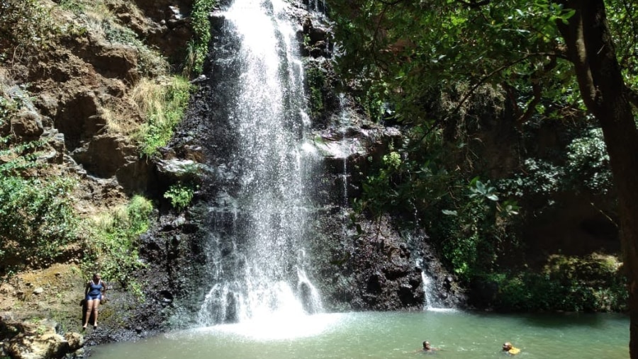 Swimming in one of the many waterfalls in ngarendare forest