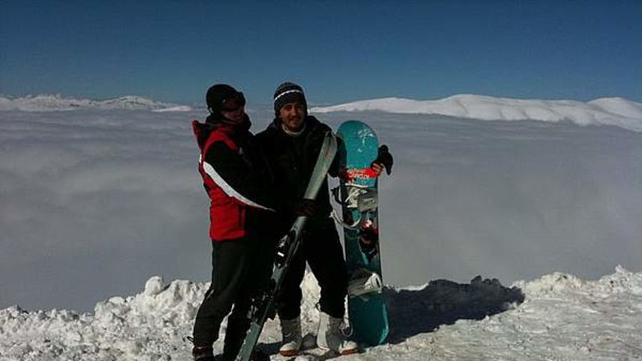 Snowboarding, with my cousin