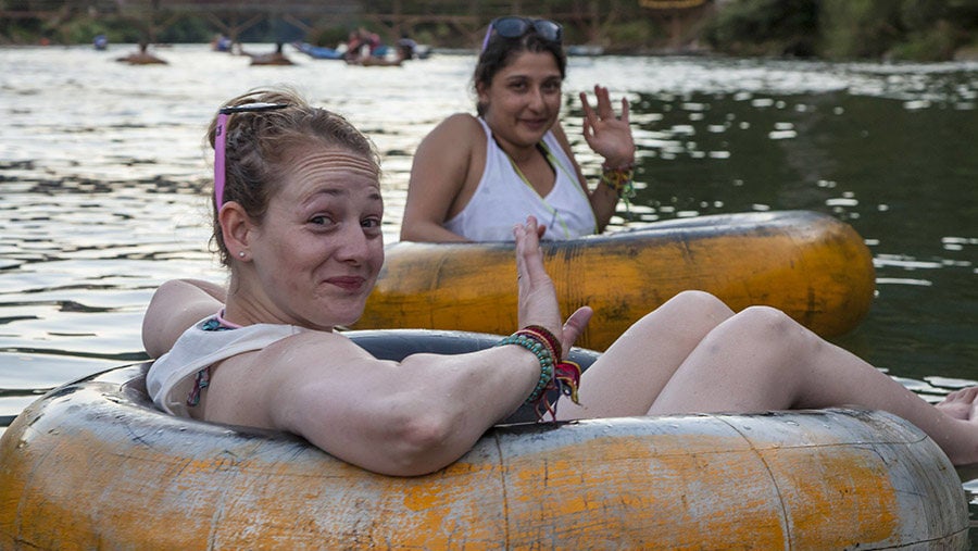 Tubing a long Namxong river in Vangvieng