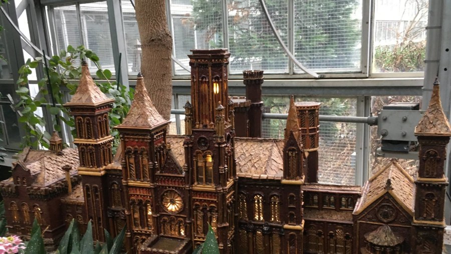 At the U.S. Botanical Gardens, looking at a model of the Smithsonian Castle