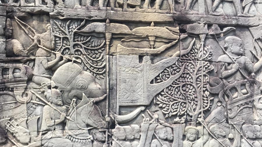 Khmer celestial parade carvings