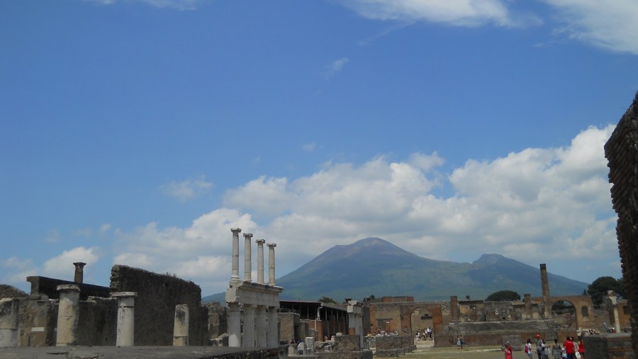 The Ruins of Pompeii with Vesuvius in the background