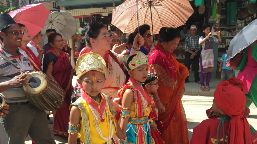 people celebrating the local festival in Kathmandu