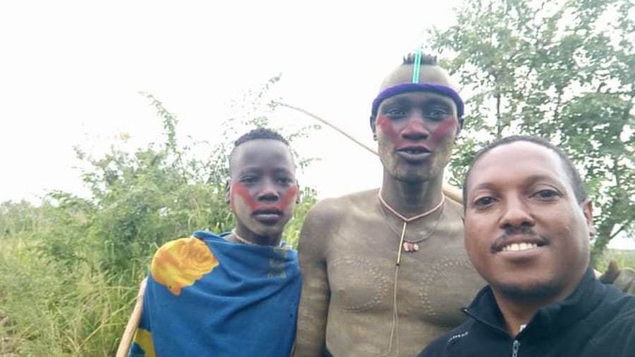 with the Mursi tribesmen 