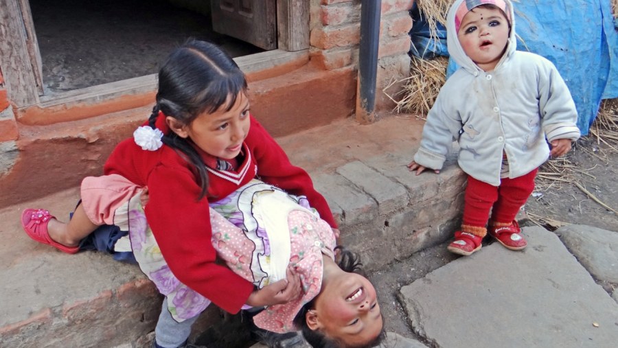 Newar Children paying in Bungmati village