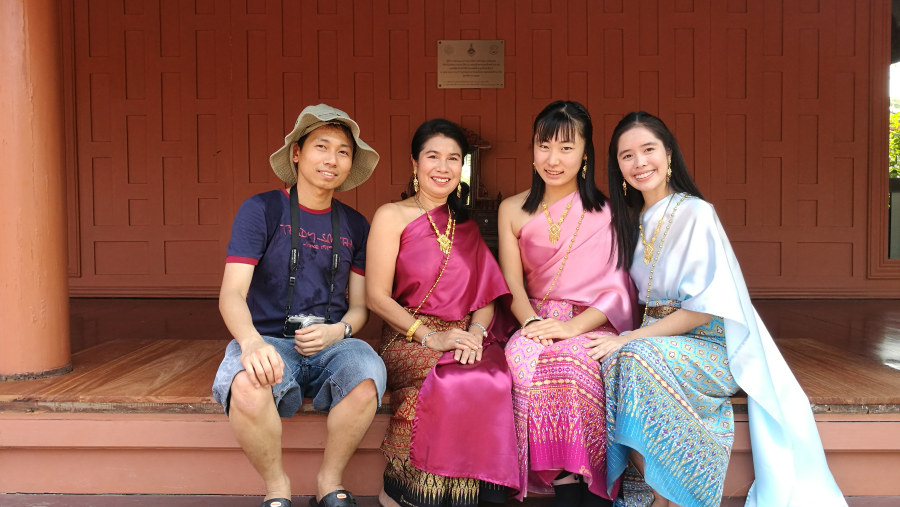Dress in traditional Thai costume in the traditional Thai house at King Rama II memorial park.