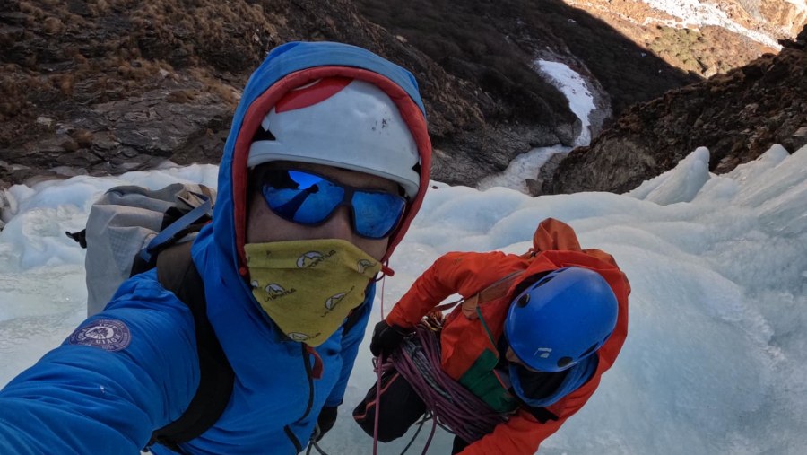 Ice climbing in winter