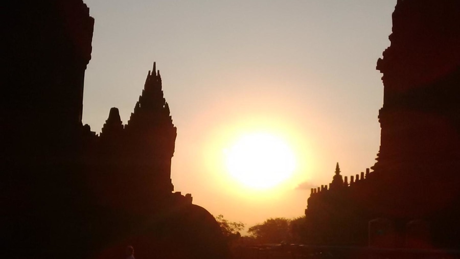 Sunset at Prambanan temple Central Java.