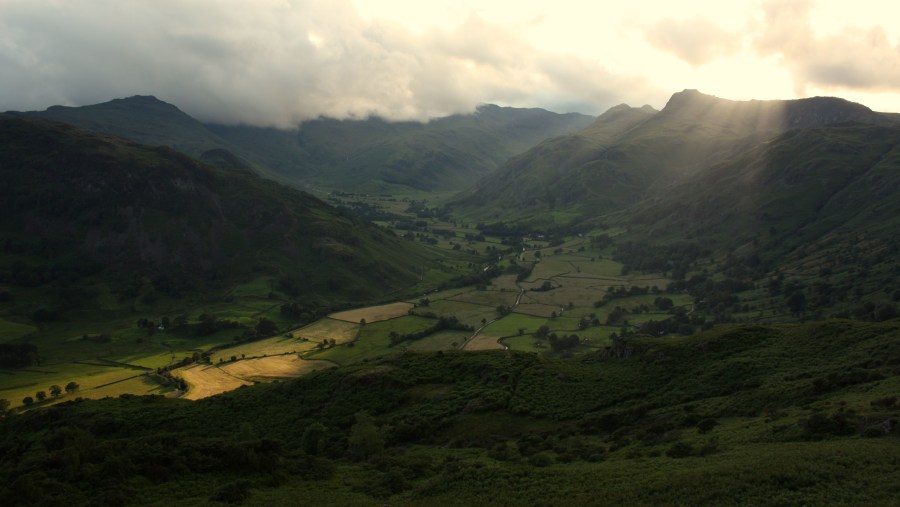 Looking down the Langdale Valley toward Bowfell