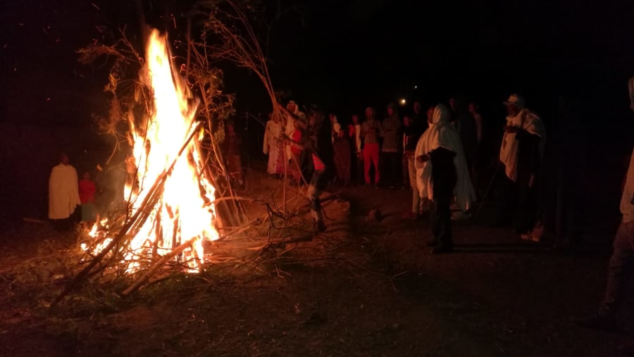 While my tourists experiencing the local bonfire at the time of Meskel celebration