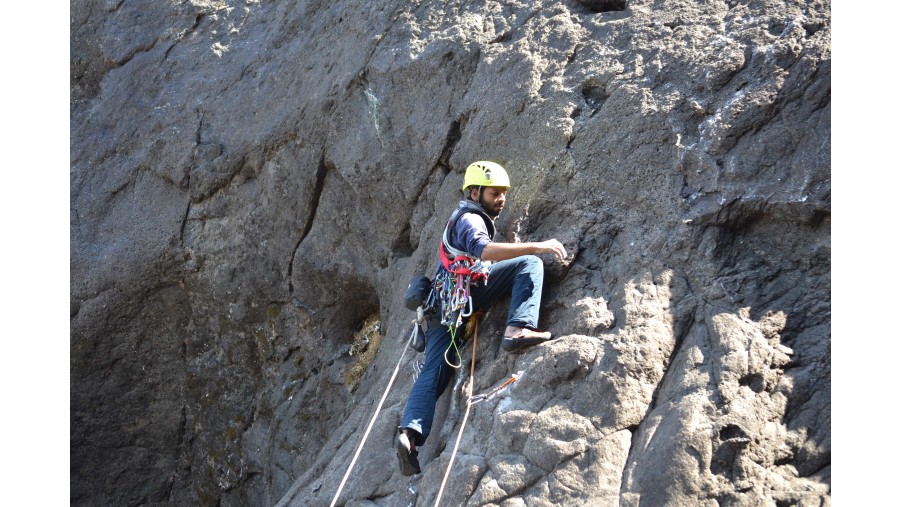 Climbing on Jivdhan Fort